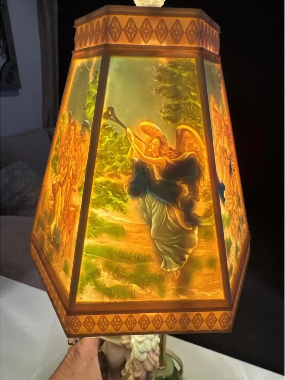 Vintage Angel Table Lamp with Lithophane Style Shade Gorgeous Images When On 18”